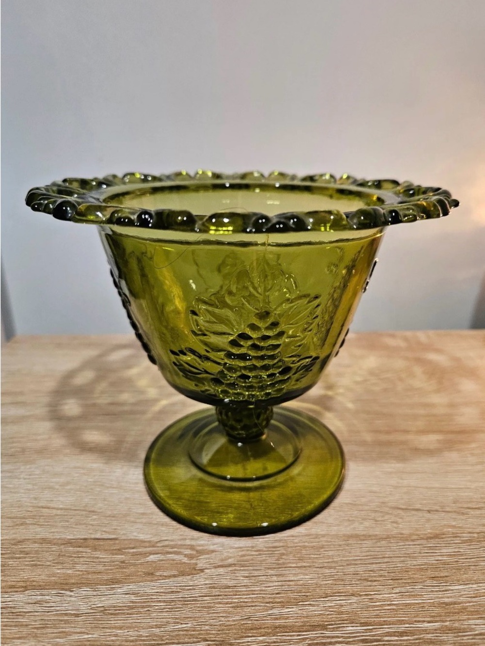 Indiana Glass Company compote dish in avocado green
